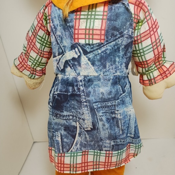 22" Standing ScareCrow Fall Denim‎ Dress Plaid Autumn Thanksgiving Decor Girl - Picture 6 of 9